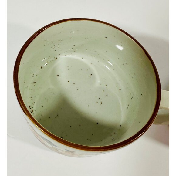 Vintage Korean Ceramic Stoneware Soup Mugs Floral Design Hand-Painted Brown & Wh - Picture 8 of 15